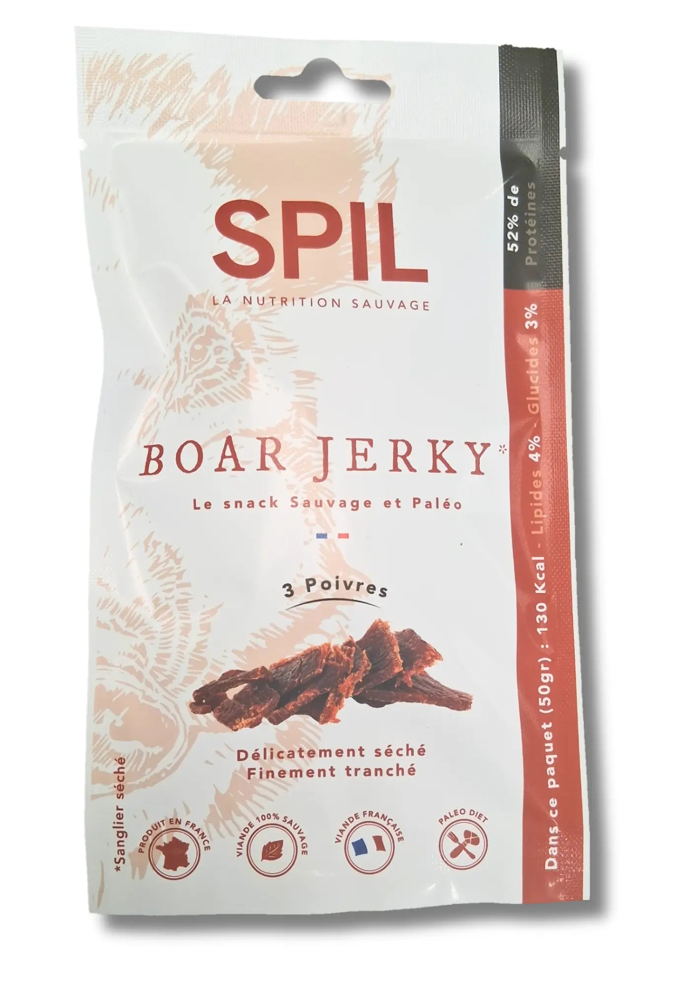 JERKY DE SANGLIER 3 POIVRES - paquet de 50g SPIL